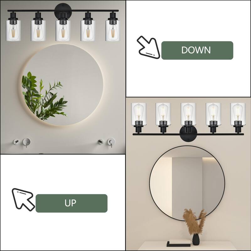 5-Light Bathroom Light Fixtures, Brushed Nickel Modern Vanity Lights Over Mirror with Clear Glass Shade, Bathroom Wall Lamp