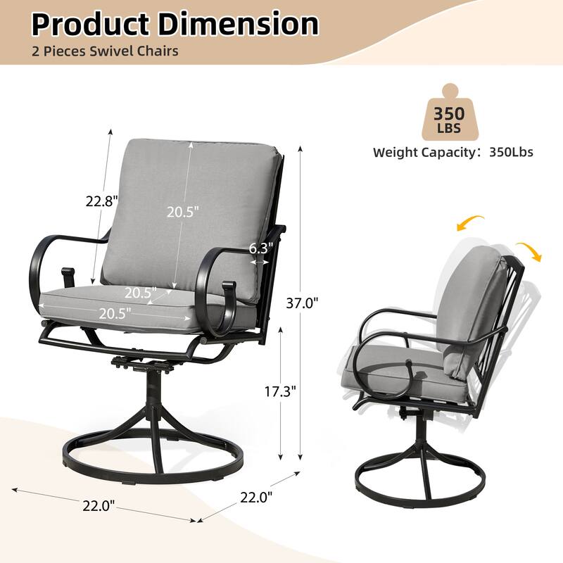 EROMMY Patio Swivel Chairs Set of 2, 360° Rocking Outdoor Dining Chairs with Cushions and Metal Frame