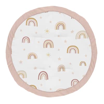 Boho Rainbow Girl Baby Tummy Time Playmat - Blush Pink Dusty Rose Gold Yellow Mauve Taupe Beige Tan Bohemian Stars Sun Celestial