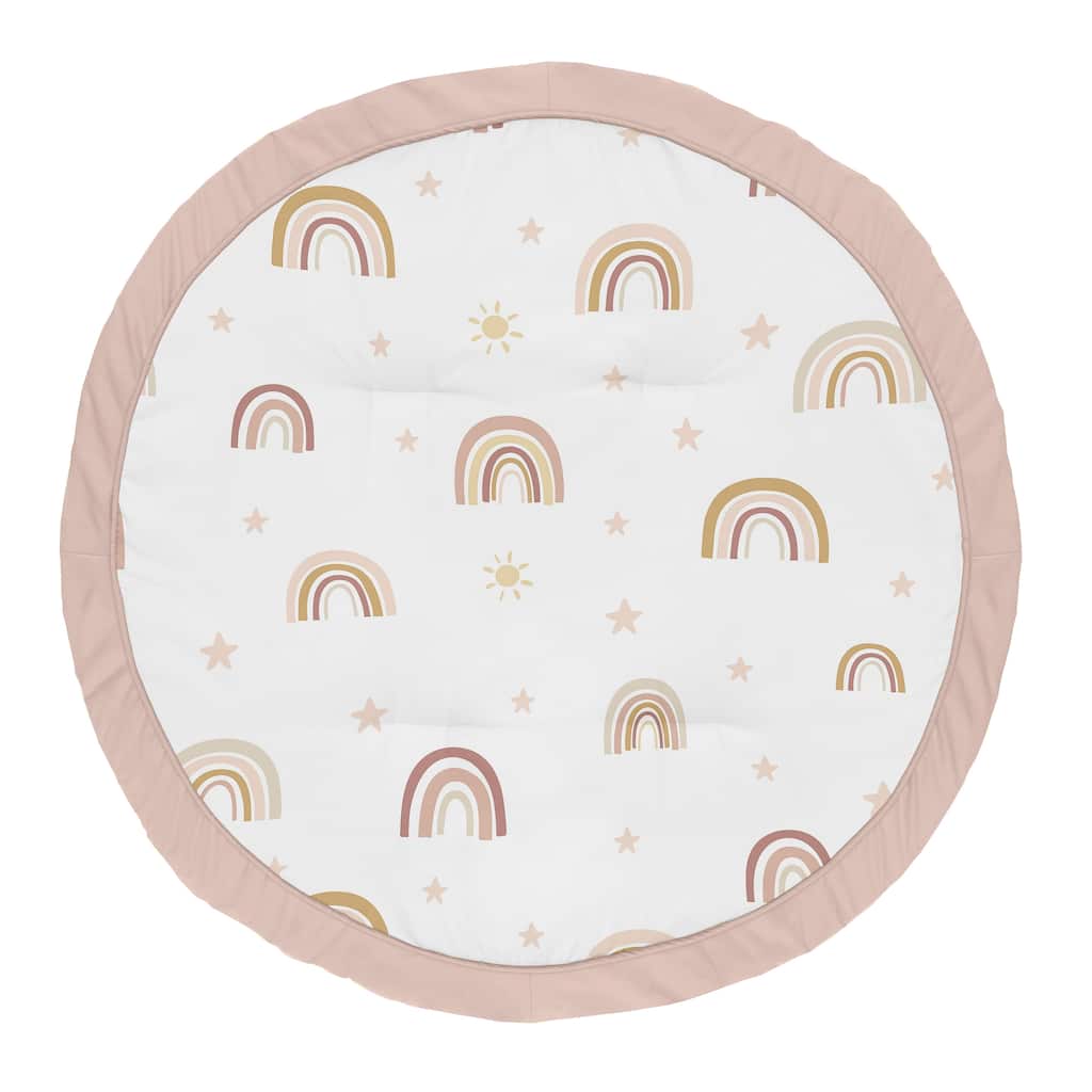Boho Rainbow Girl Baby Tummy Time Playmat - Blush Pink Dusty Rose Gold Yellow Mauve Taupe Beige Tan Bohemian Stars Sun Celestial