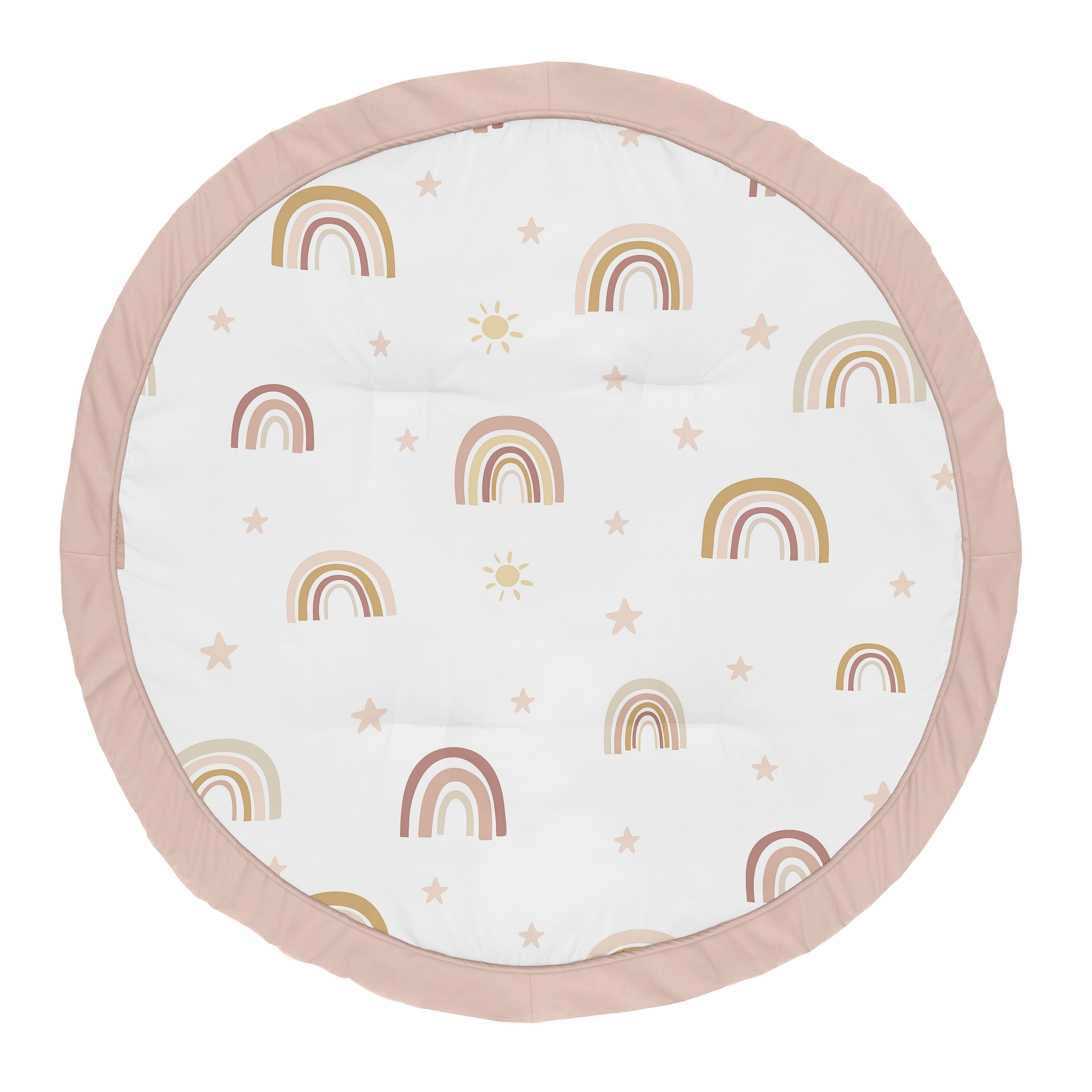 Boho Rainbow Girl Baby Tummy Time Playmat - Blush Pink Dusty Rose Gold Yellow Mauve Taupe Beige Tan Bohemian Stars Sun Celestial