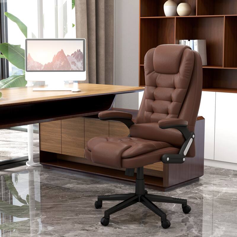 Brown Massage Desk Chair Gaming Chair with Wheels, Stylish Computer Chair Office Chair with Heat and High Back