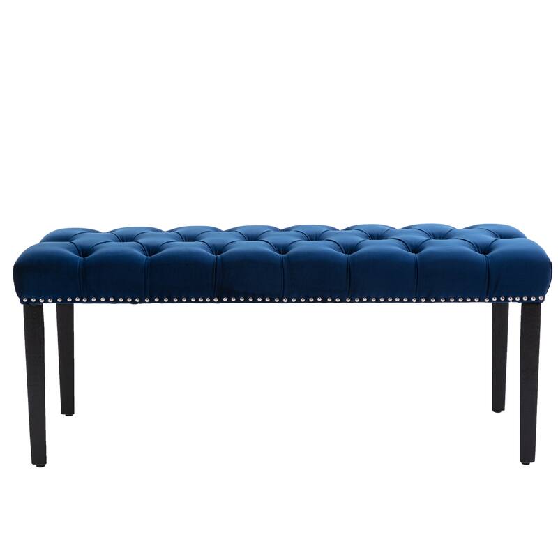 Blue Piano Bench Ottoman Leisure Bench with Wood Legs, Simple Window Bench Accent Bench Corridor Bench