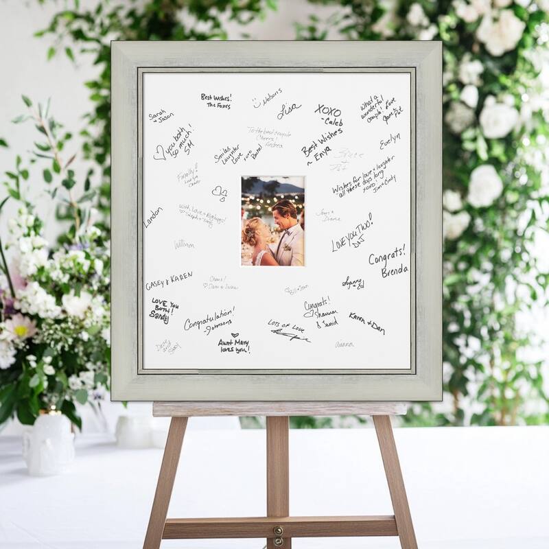Flair Signature Mat Picture Frame - Autograph Photo Frame Guest Book Alternative for Weddings, Graduations, or Retirement - 5x7 - Flair Silver Patina