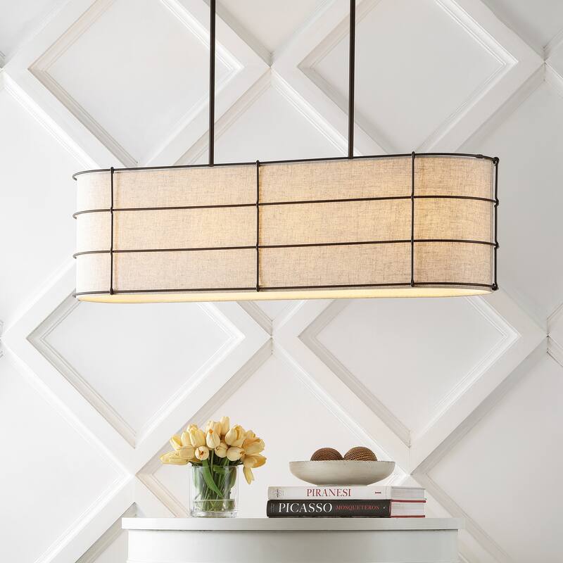 Oakley 42" 4-Light Rustic Farmhouse Iron Linear LED Pendant, Oil Rubbed Bronze by JONATHAN Y - 4 Light