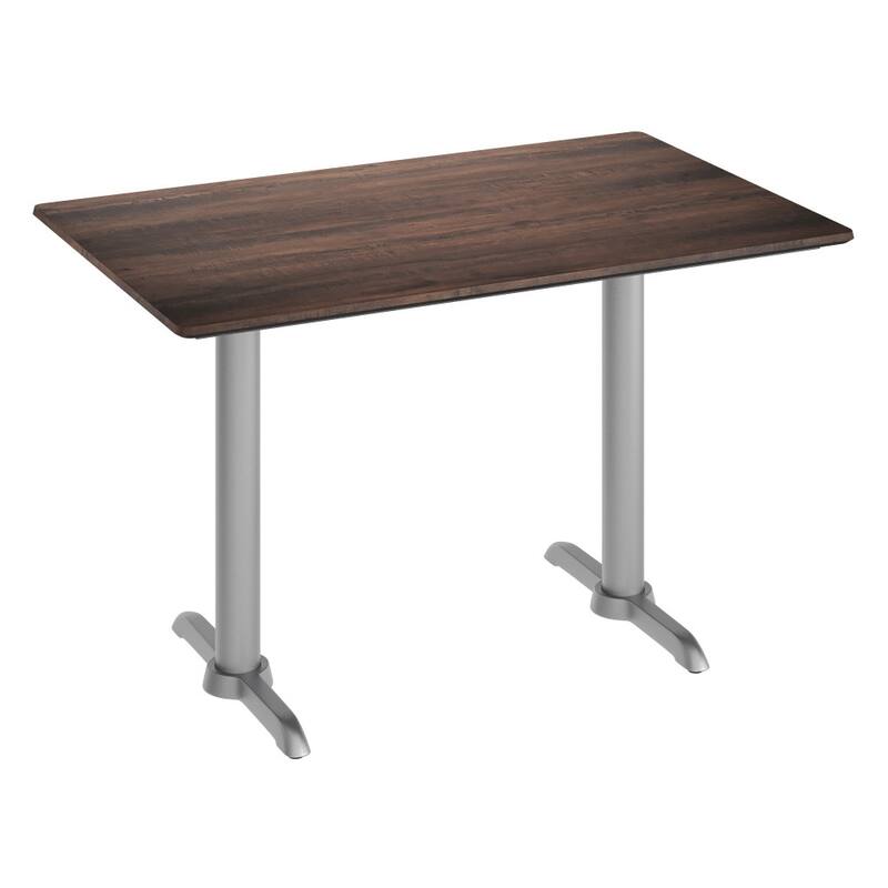 Commercial All-Weather HPL Tabletop with Dual T Bases - 48"W x 30"D x 31.25"H - Dark Brown/Silver Base