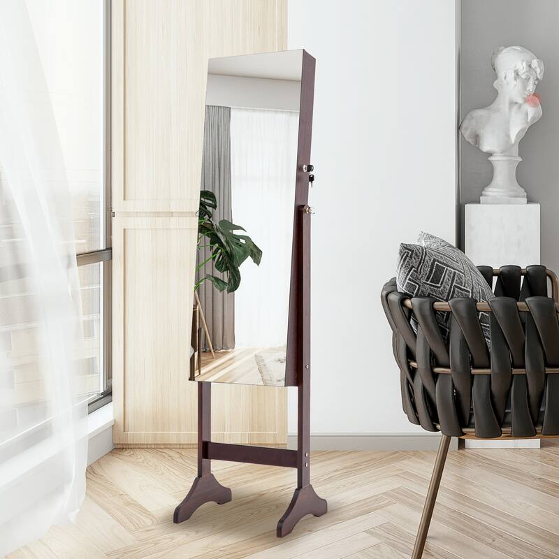 MDF Jewelry Storage Mirror Cabinet With LED Lights - Brown