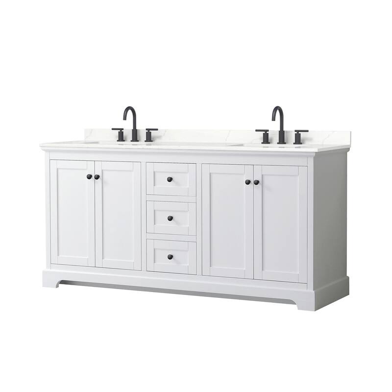Wyndham Collection WCV232372D-QTZ-US3MXX Avery 72" Free Standing - White / Giotto Quartz Top / Matte Black Hardware