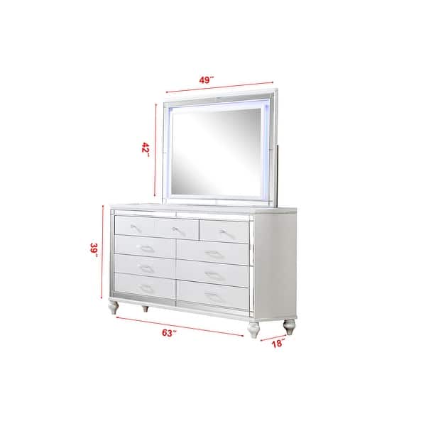 dimension image slide 14 of 26, Sterling 4PC/5PC Contemporary Bedroom Set with Mirror Accents and LED Enhancements