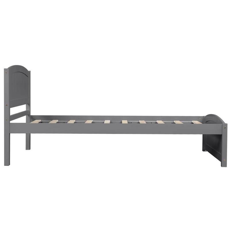 Twin Size Wood Platform Bed with Classic Headboard & Footboard, Sturdy Solid Wood Slats Support