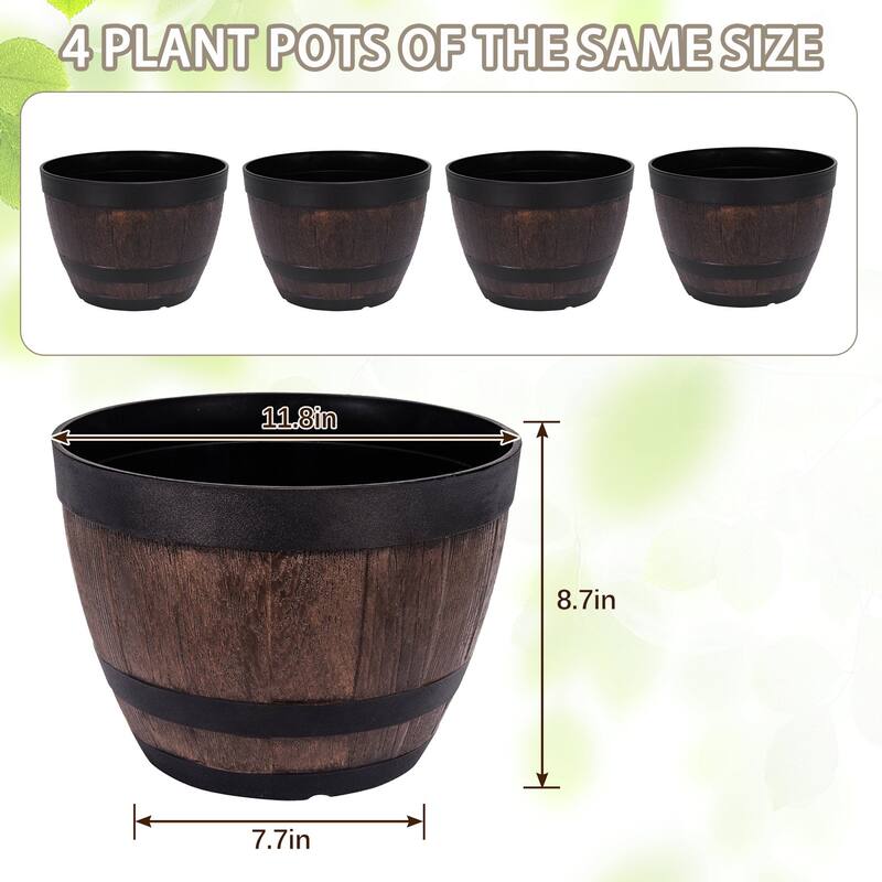 Javlergo 4 Pack 11.3" Plastic Planter with Drainage Holes Black Saucers for Outdoor Gardens and Indoor Decorations