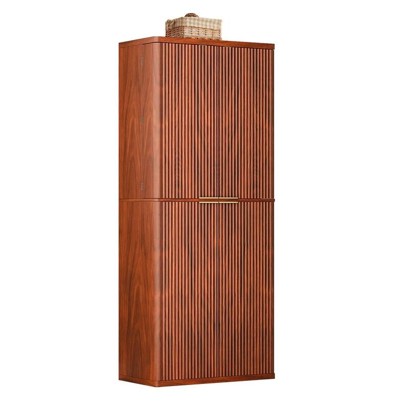 Modern 72"H Fluted Wood Kitchen Pantry Cabinet with 6 Shelves for Versatile Storage Solutions