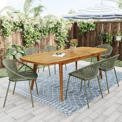 Christopher Knight Home - Ramsey Outdoor Acacia Wood and Plastic 7 Piece Dining Set