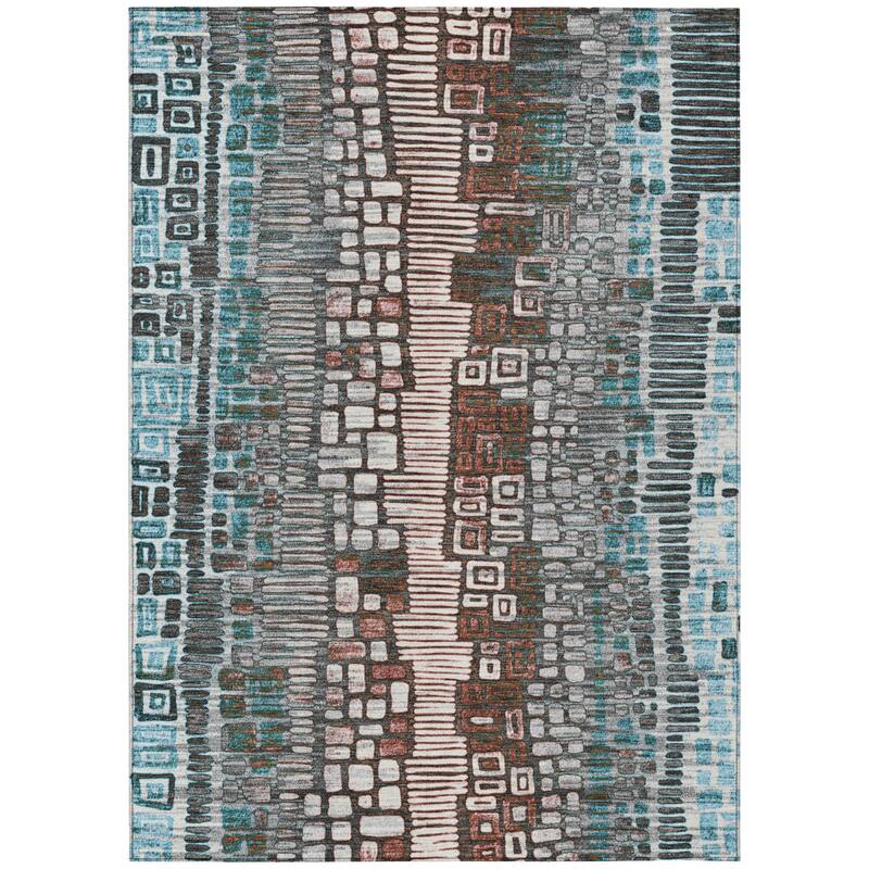 Machine Washable Indoor/ Outdoor Geo Mosaic Chantille Rug