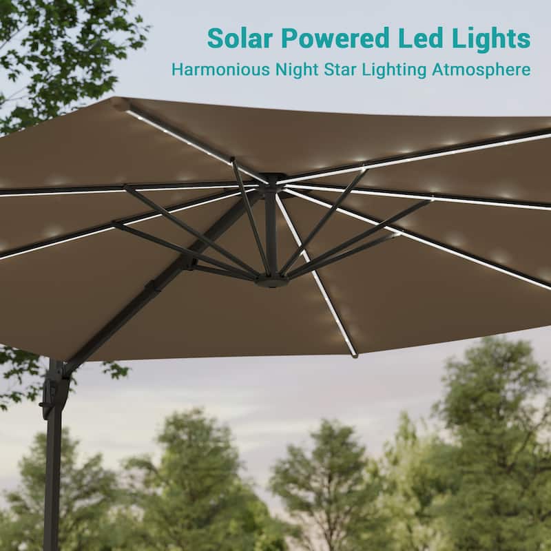 BONOSUKI Solar-powered 10FT Cantilever Patio Umbrella, Ultimate Outdoor Comfort with 360° Rotation and Canopy Angle Adjustment
