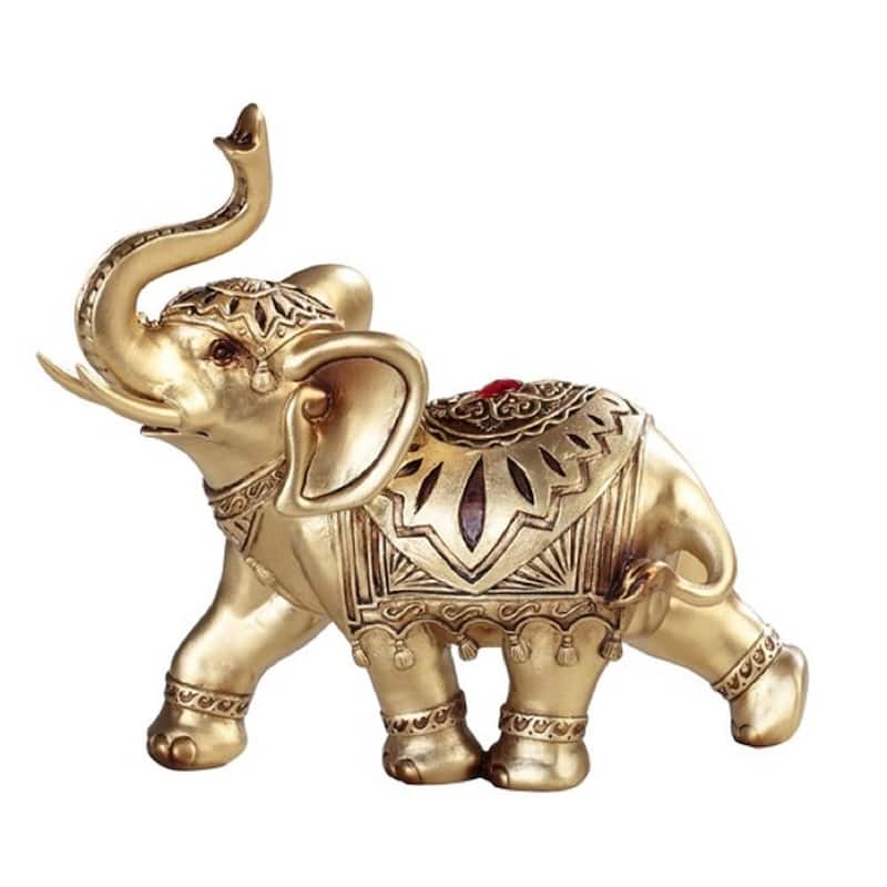 Q-Max 7"W Thai Elephant with Tattoo Statue Feng Shui Decoration Religious Figurine