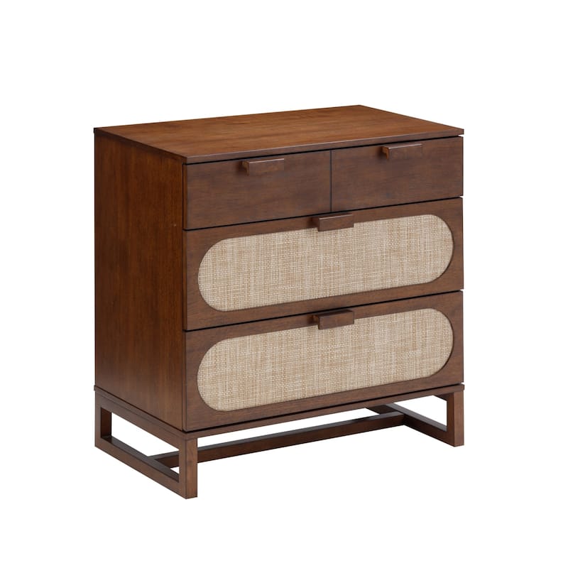 Paxton Mid-Century Modern 3-Drawer Dresser with Solid Wood Frame and Rattan Accent