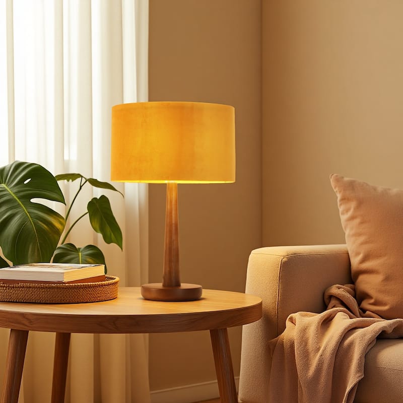 18.5" Modern Table Lamp with Walnut Wood Base, Dimmable Bedside Lamp, UL Listed