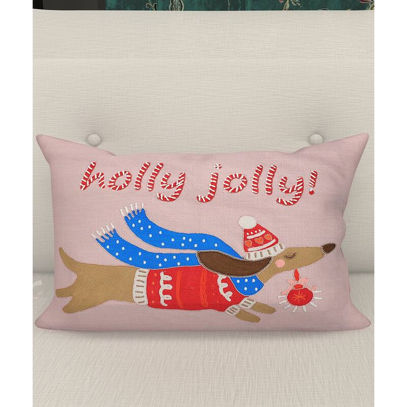 Vibhsa Holly Jolly Dog Christmas Pillow 14" x 20"