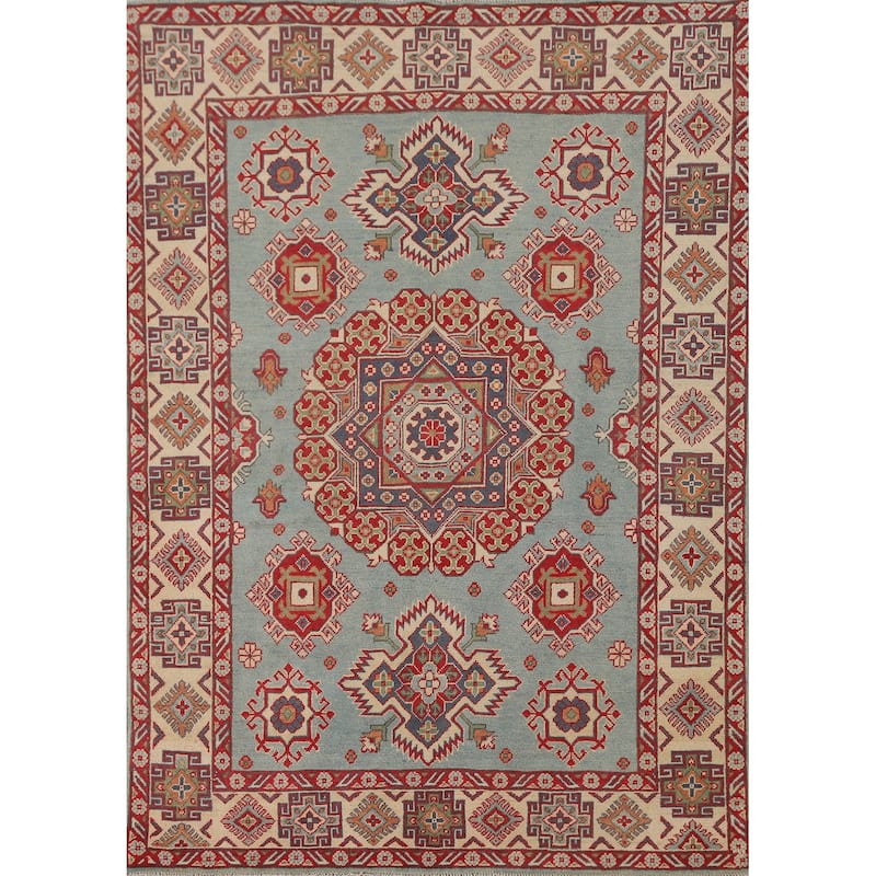 Blue Kazak Oriental Area Rug Handmade Wool Carpet - 4'10" x 6'6"