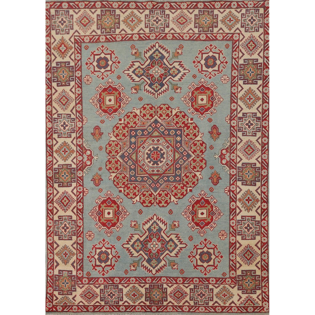 Blue Kazak Oriental Area Rug Handmade Wool Carpet - 4'10" x 6'6"
