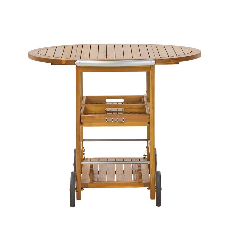 Christopher Knight Home - Teakline Outdoor Acacia Wood Bar Cart with Foldable Tabletop & Removable Trays
