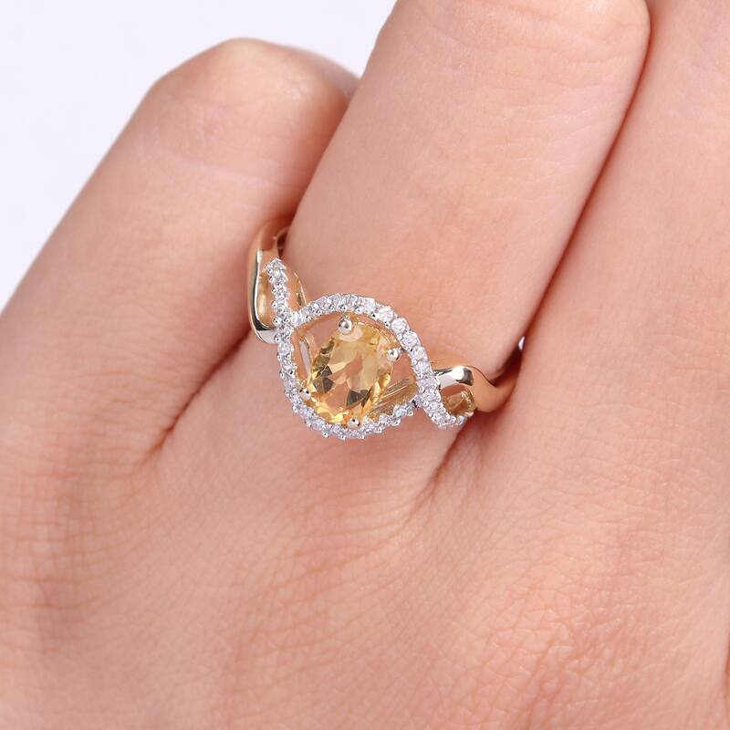 Miadora 10k Yellow Gold Citrine and 1/6ct TDW Diamond Halo Infinity Ring