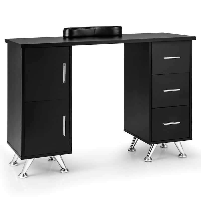 Costway Wooden Nail Desk Station with Removable Wrist Rest Metal Legs - See Details
