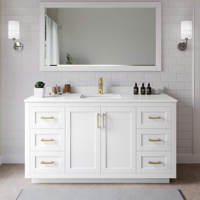 Wyndham Collection WCF292966S-QTZ-UNSM58 Miranda 66" Free Standing - White / White Quartz Top / Brushed Gold Hardware