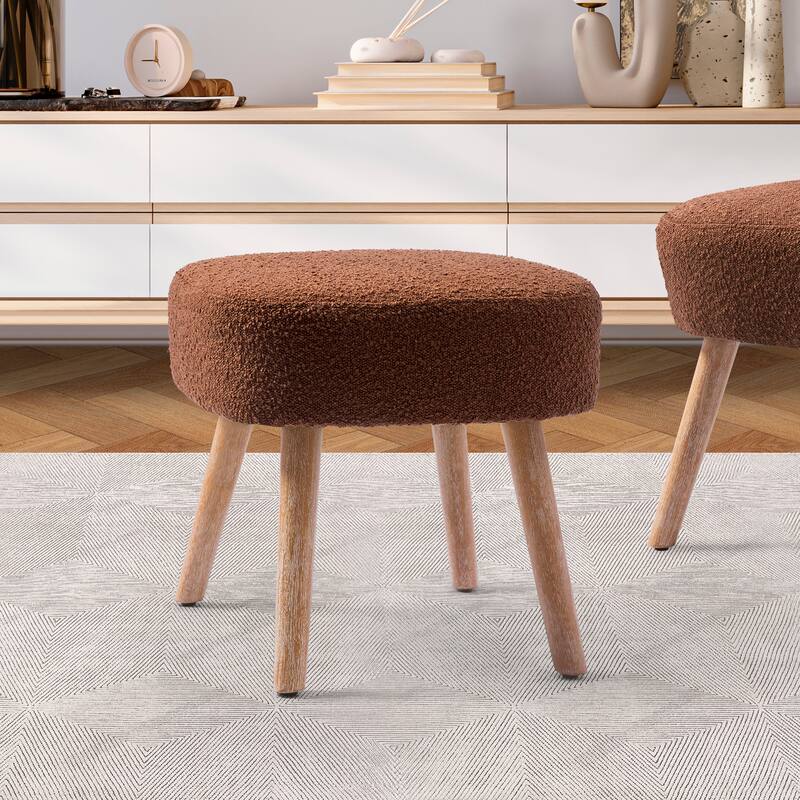 Boucle Polyester Upholstered Ottoman - Stain Resistant - Saddle Brown