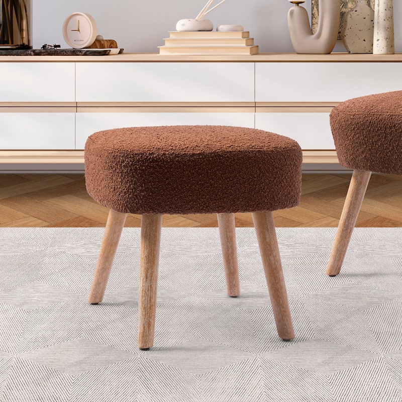 Boucle Polyester Upholstered Ottoman - Stain Resistant