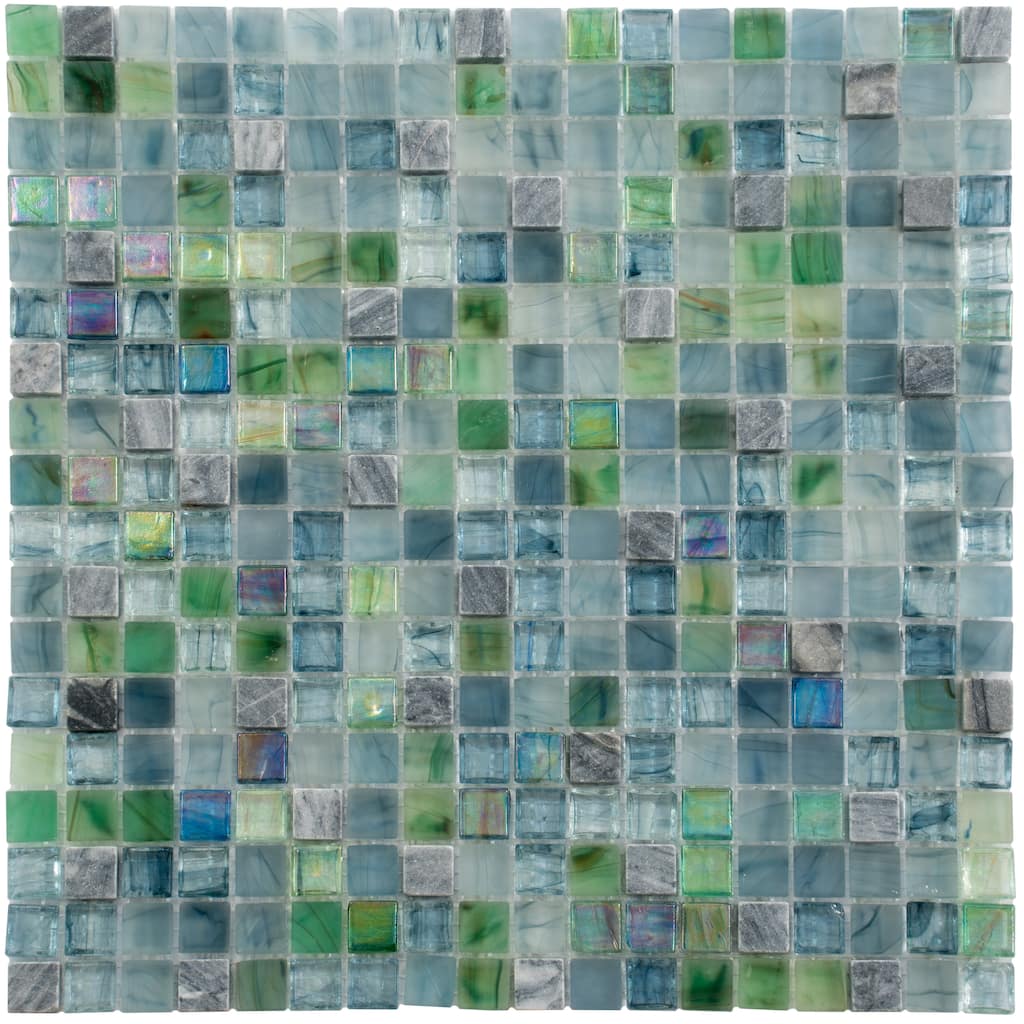 Apollo tile 12" x 12" Mingles Glossy Stone Blue Green Glass Tile (18.69 sq ft/case) - 20 Pack
