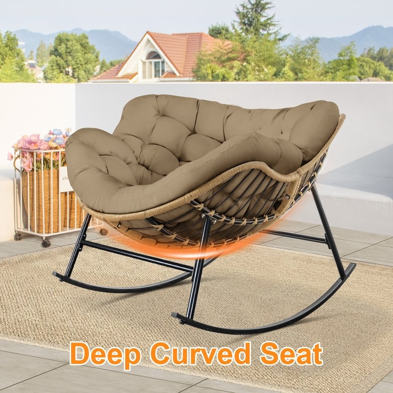 FINCATI Outdoor Rocking Papasan Chair, Rocking Chair Outdoor, 450 lbs Indoor Oversized Rocking Papasan, Comfy Rocking Egg Chair