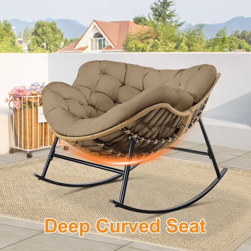 FINCATI Outdoor Royal Rocking Papasan Chair, Luxury Cozy Outdoor Rocking Chair, 450 lbs Indoor Extra Large Recliner Chair