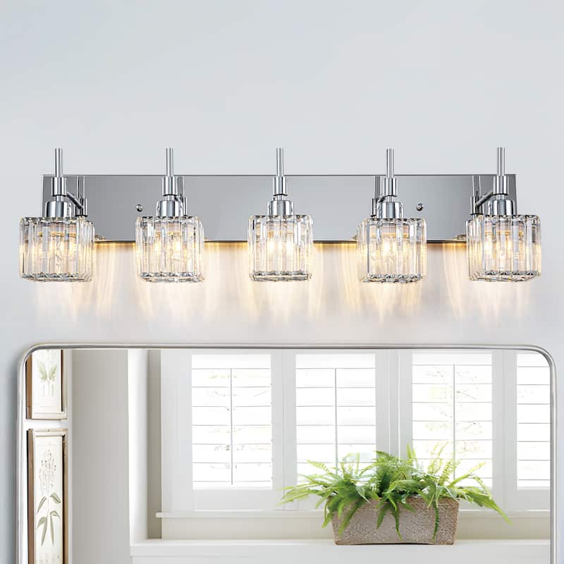 Ora Modern Dimmable Crystal Bathroom Light Fixtures Over Mirror Glam Vanity Lights - 5 - Light - Chrome