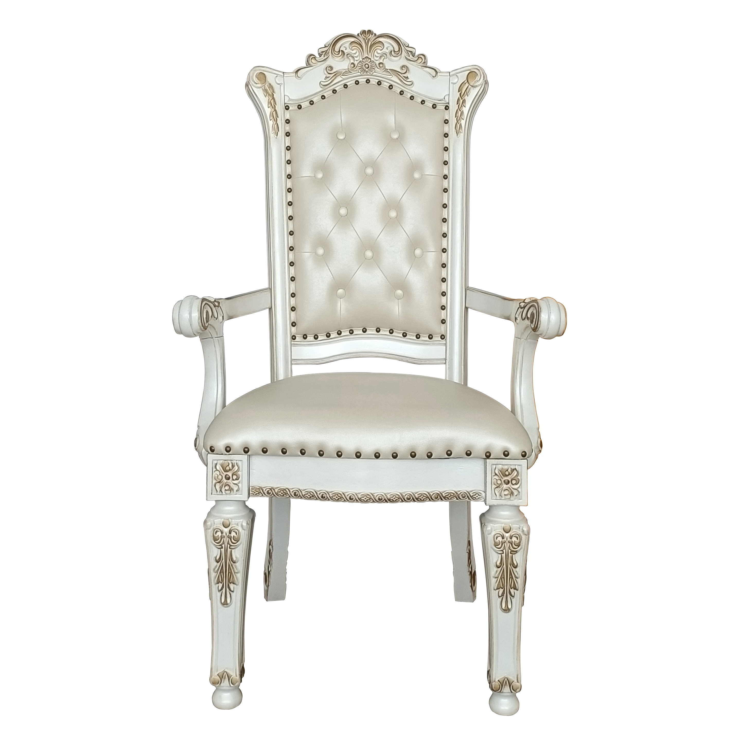 Beige and Antique Pearl Tufted Back Arm Chairs (Set of 2)