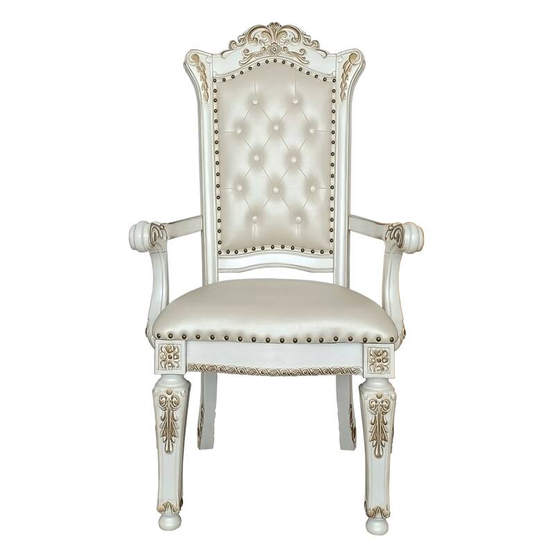 Beige and Antique Pearl Tufted Back Arm Chairs (Set of 2)