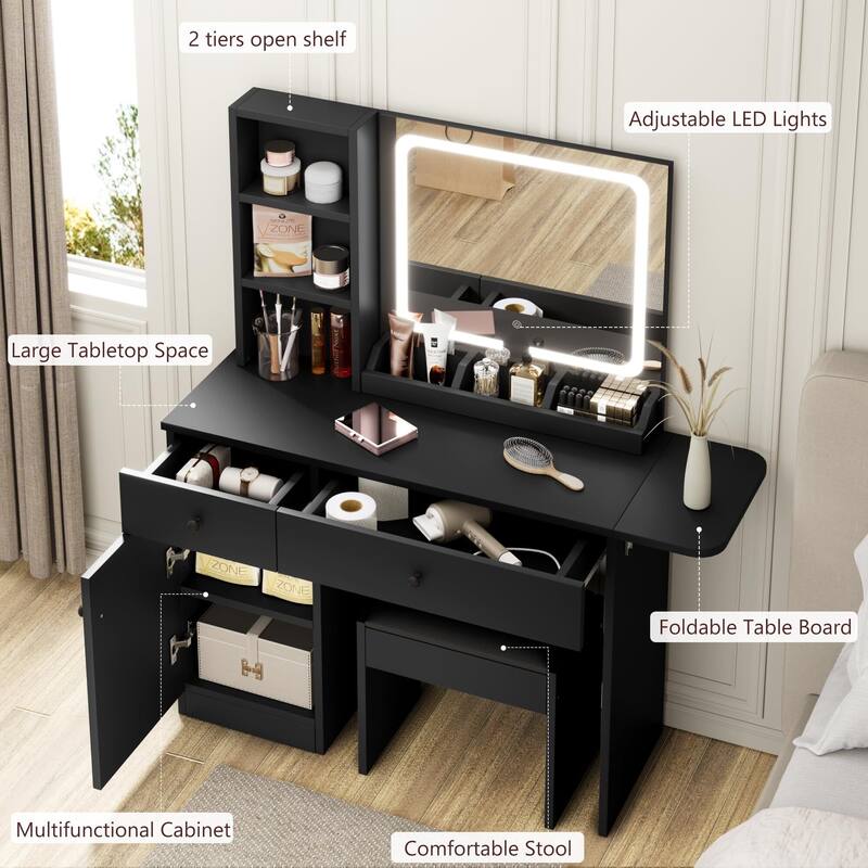 Vanity Table, Makeup Vanity Set with LED Light and Mirror
