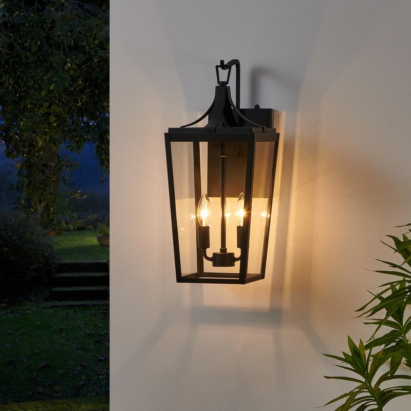 KAWOTI Dusk to Dawn Outdoor Wall Light Industrial Sandy Black - W8.38" x H20.1"x D10"