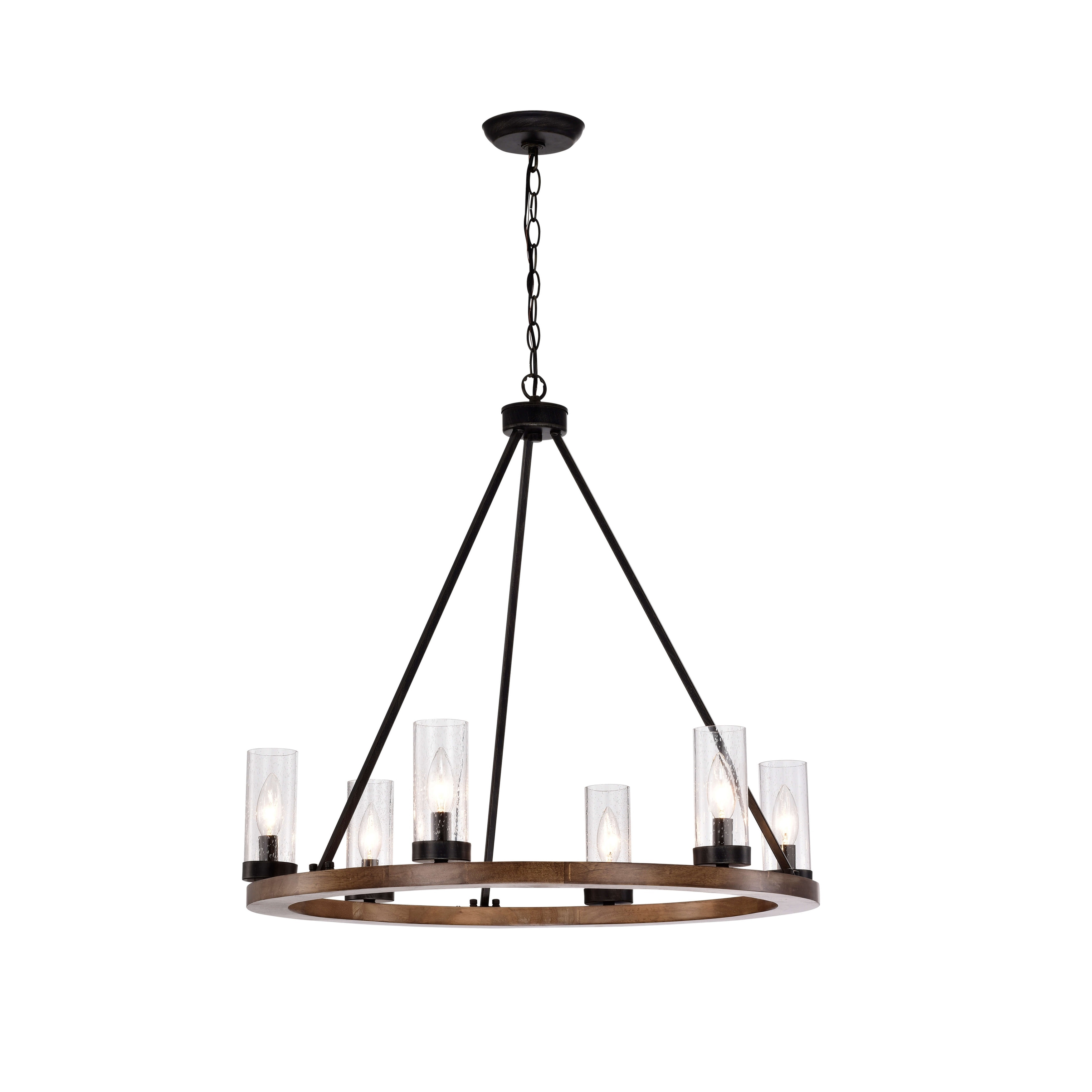 Daniela natural wood and antique black metal shop bubble glass chandelier