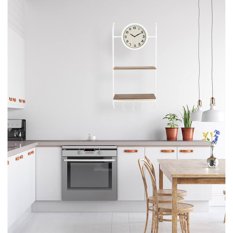 Wall Clock with Shelves and Hooks