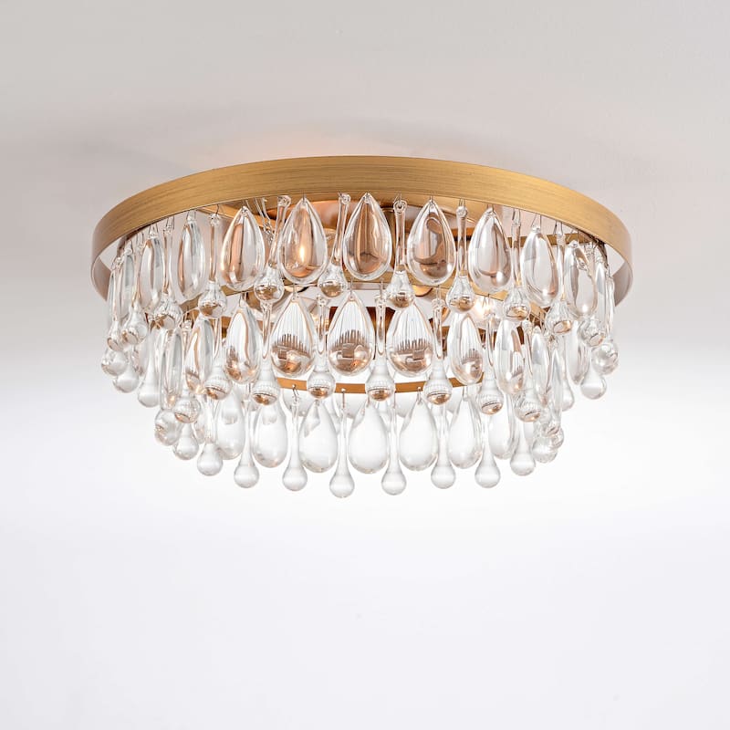 Viviana Black 3-light Flush Mount with Crystal Glass Teardrops