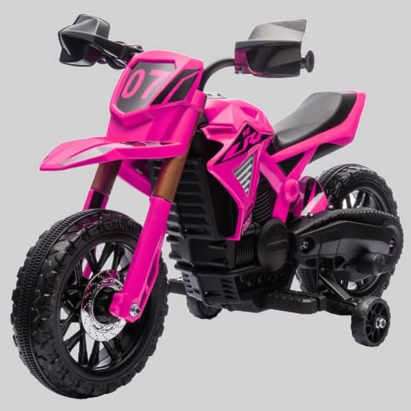 slide 2 of 3, Electric Kids Dirt Bike, 6V Battery-Powered Motorcycle with Horn, Start Sound & Training Wheels for 3-8 Years Old Pink
