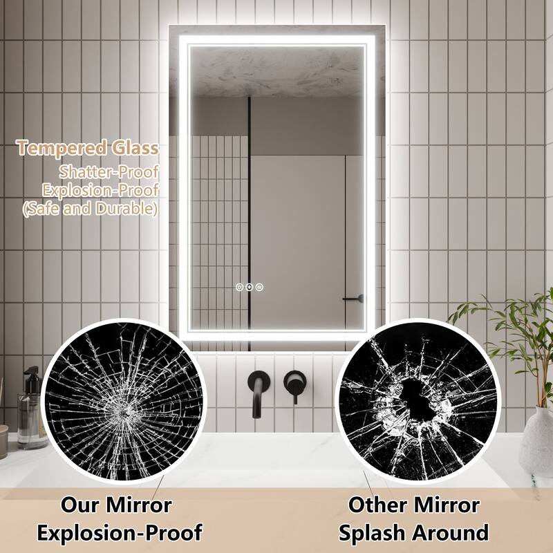 Rectangle Frameless Anti-Fog Wall Mounted LED Light Bathroom Vanity Mirror
