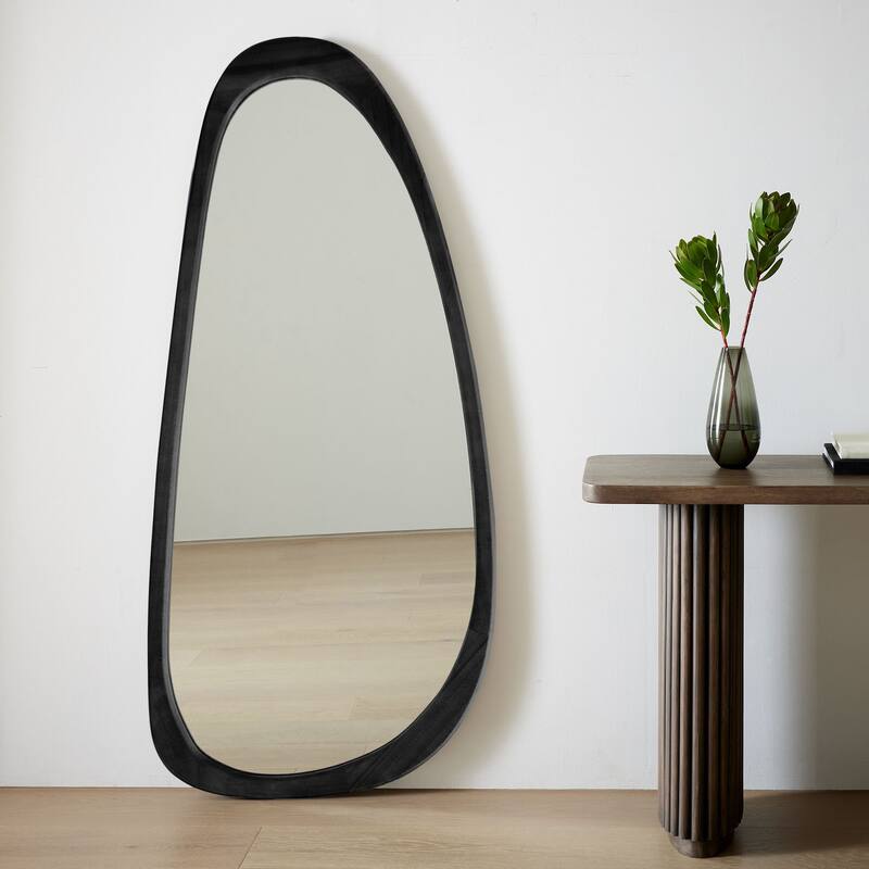 Irregular Mirror Asymmetrical Wood Wall Mirror - 22X48 - Black