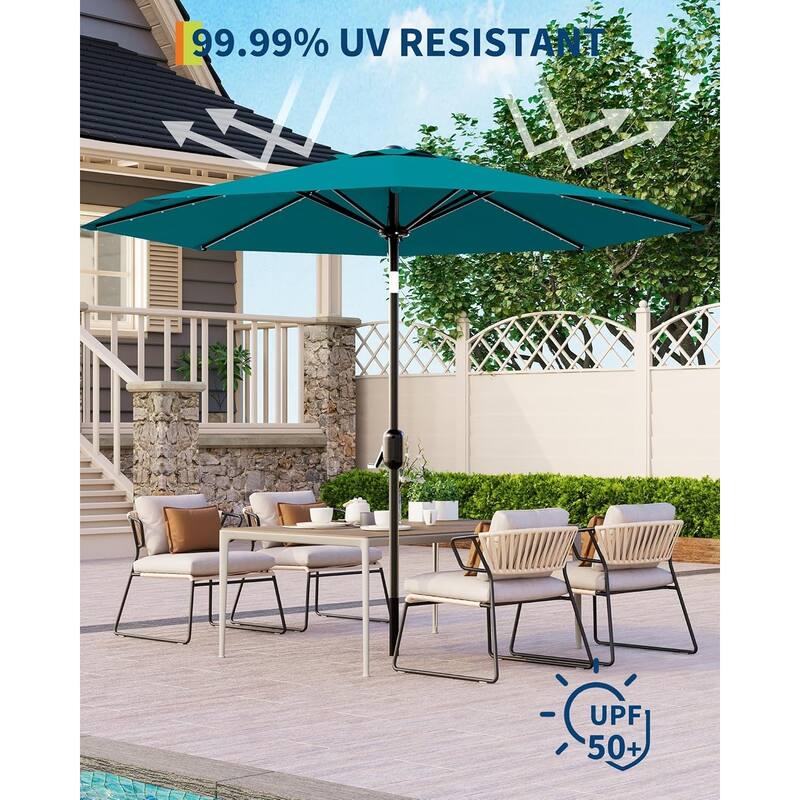 10 Ft Patio Umbrella with Solar Lights, Outdoor Table Umbrella with 40 LED Lights & Tilt Crank