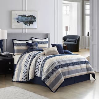 Nanshing Silvia 7 Piece Striped Jacquard Comforter Set