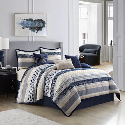 Nanshing Silvia 7 Piece Striped Jacquard Comforter Set