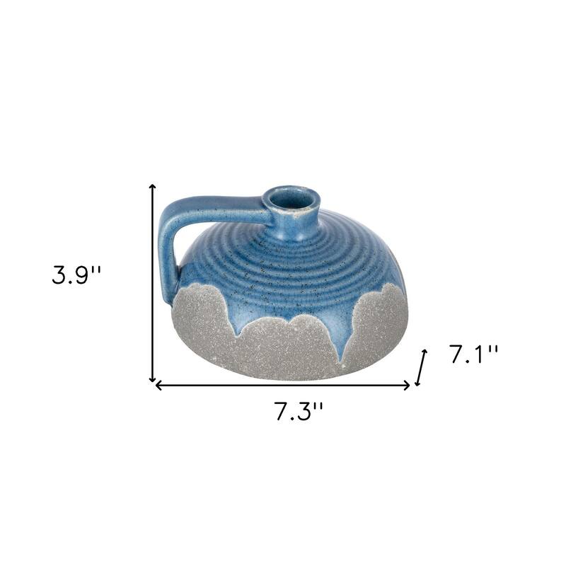 4" Blue And Gray Ceramic Bud Jug Vase - 7.30