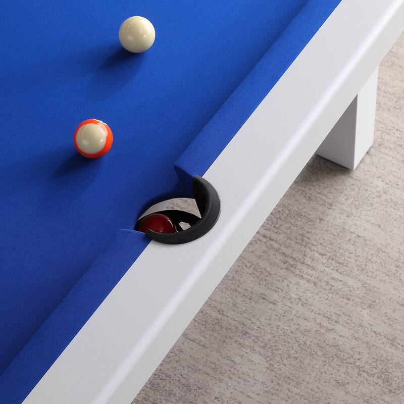 Newport Outdoor Patio 7ft Slate Pool Table 6-Seater Dining Set with 4 Benches & Accessories, White Finish